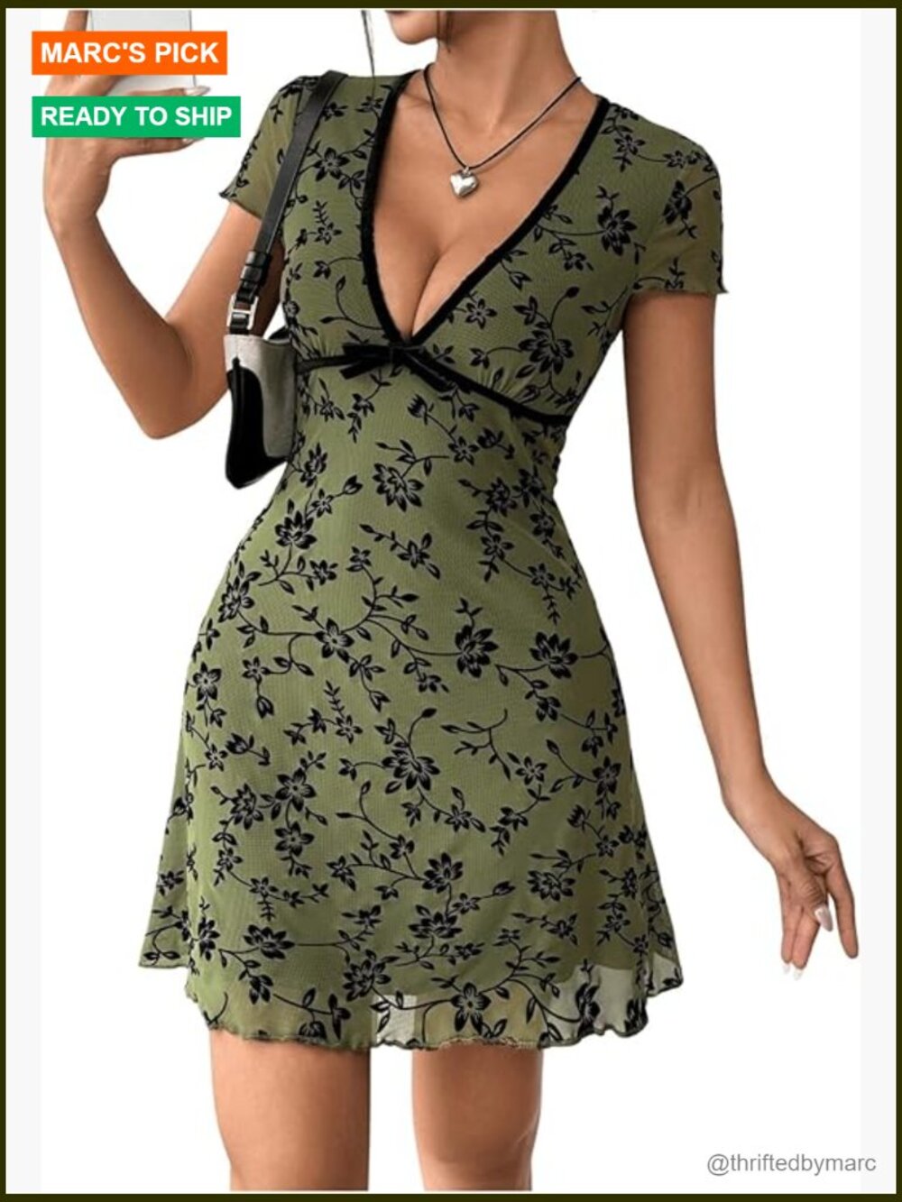 Y2K Floral Print Deep V Neck Short Sleeve Fit and Flare Mini Dress